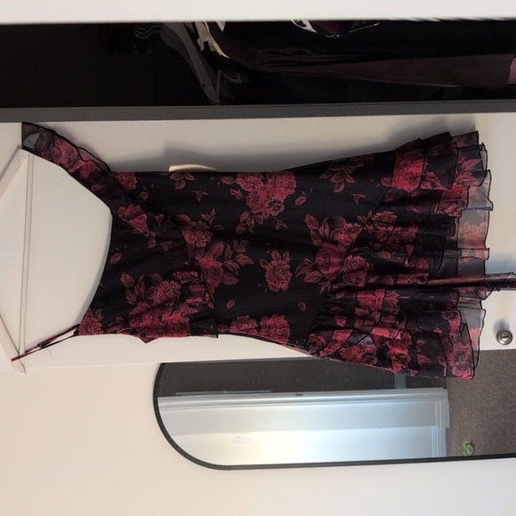 Floral Black and Red Women's Dress - Picture 2 of 10